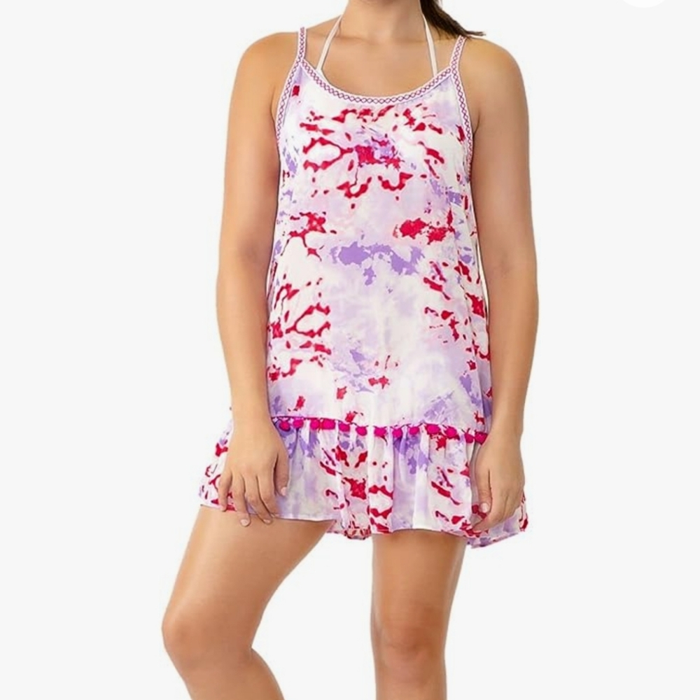 Miken Juniors Tie Dye Pink Purple Swim Cover Up Small